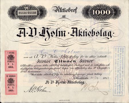 A. V. Holm, AB, 1918