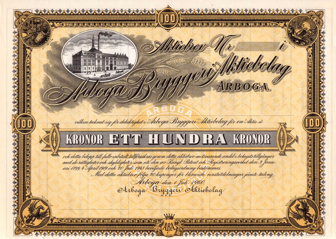 Arboga Bryggeri Aktiebolag, 100 kr 1960
