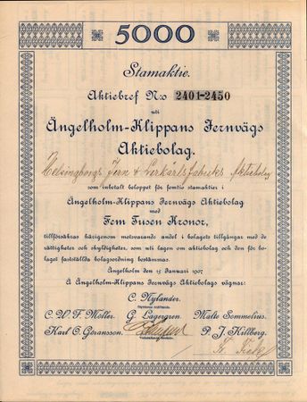 Ängelholm-Klippans Jernvägs AB, 5 000 kr