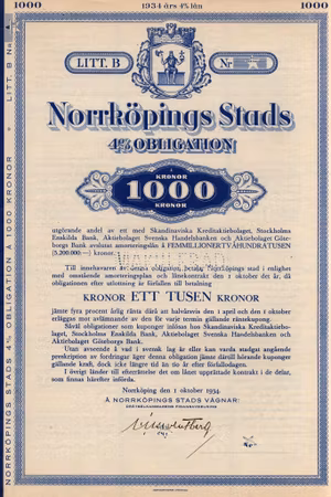 Norrköpings Stads Obligation