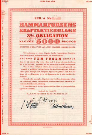 Hammarforsens Kraft AB, 3 %, 5000 kr