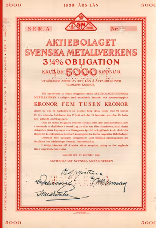Svenska Metallverken, AB, Obligation