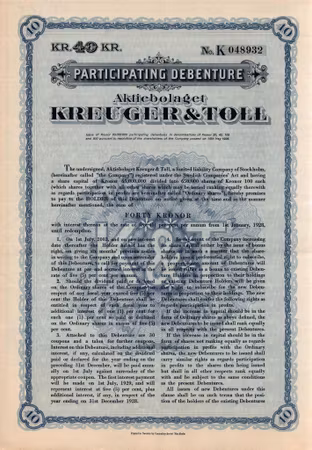 Kreuger & Toll, AB, Debenter