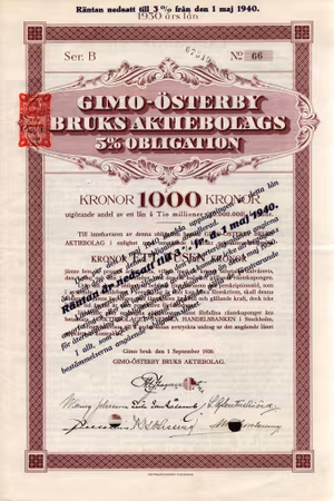 Gimo-Österby Bruks AB 5 % Obligation