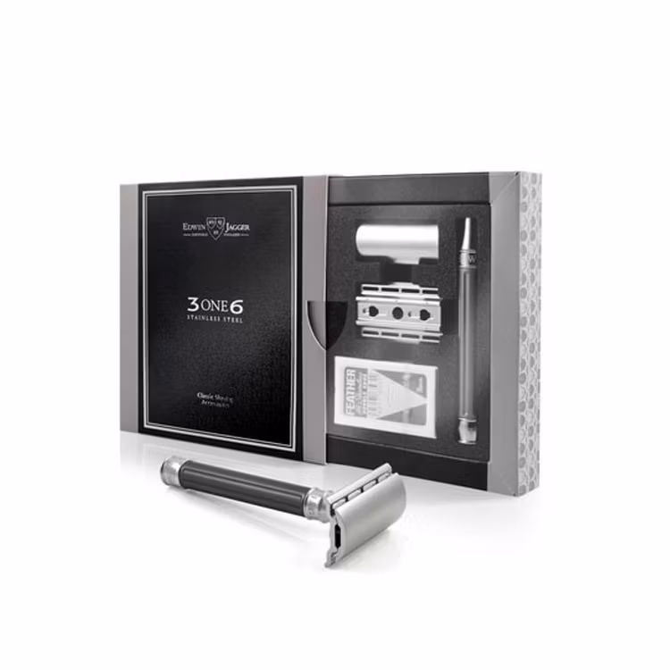 Edwin Jagger 3ONE6 Stainless Steel Gunmetal DE Razor, Premium hyvel i rostfritt stål som ger minimal bladkänsla.