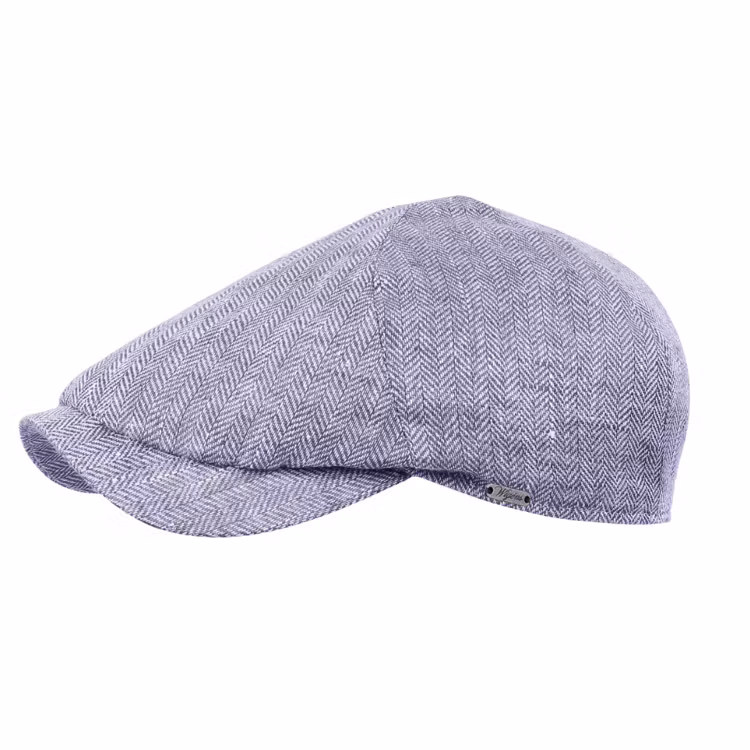Wigens Newsboy Slim Cap Linen Herringbone Blue