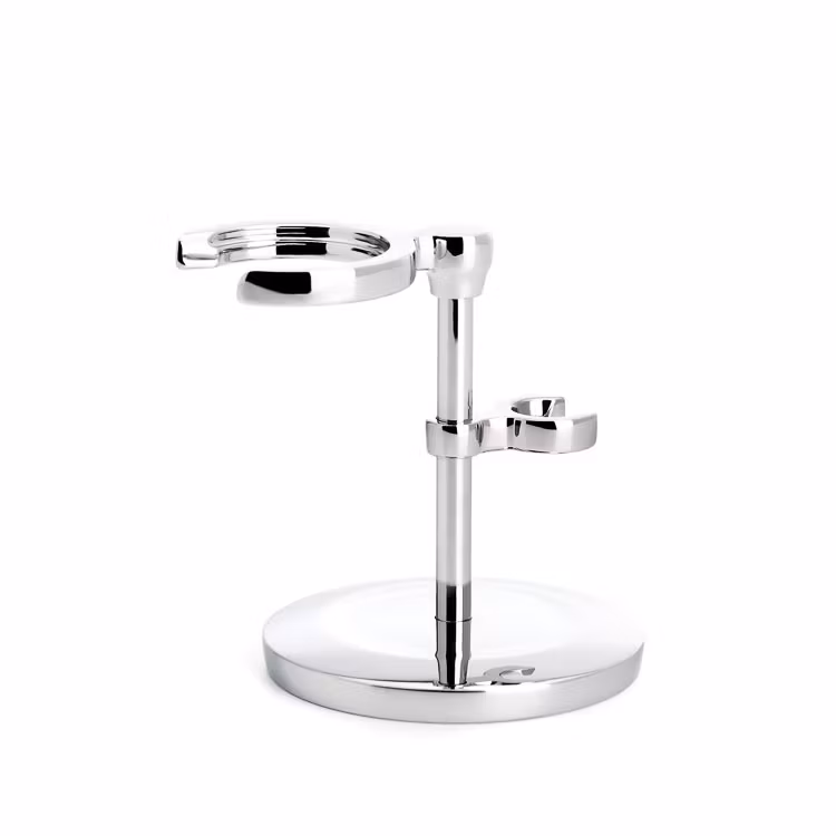 Mühle Rakställ Traditional, snyggt kromat rakställ för klassiska säkerhetshyvlar och rakborstar.