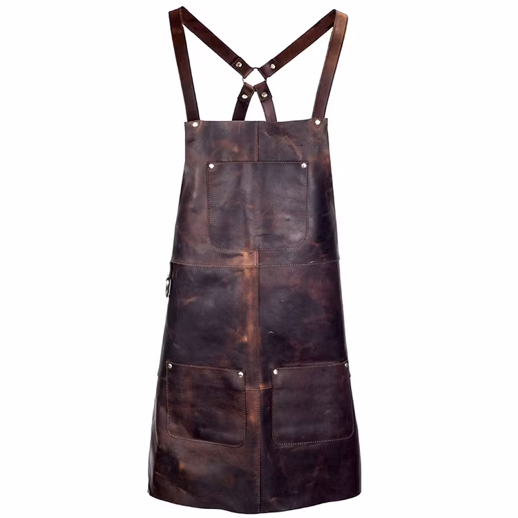 Carlobolaget Skinnförkläde, med sele i ryggen som inte belastar halsen.