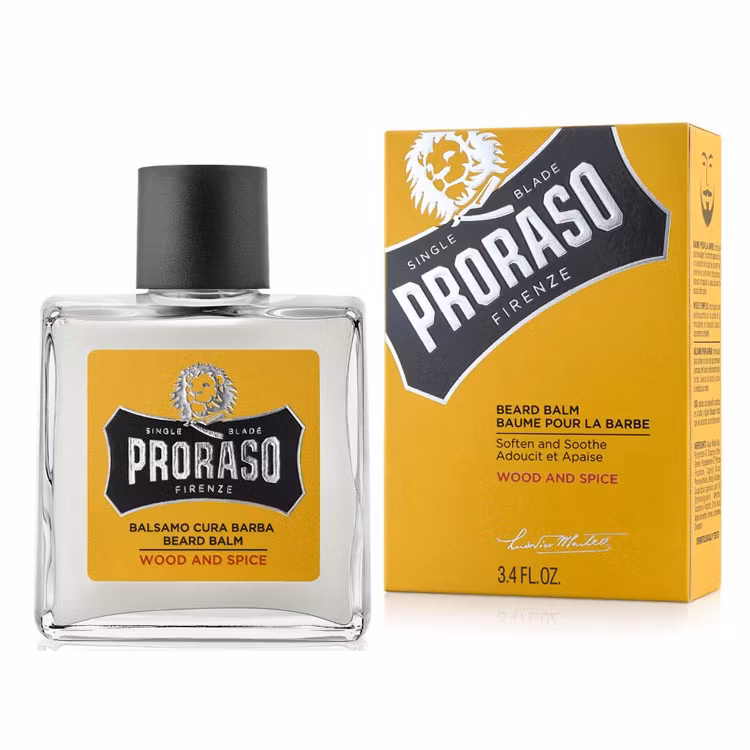 Proraso Beard Balm Wood & Spice, skäggbalm som mjukgör skägget och lindrar klåda i skäggbotten.