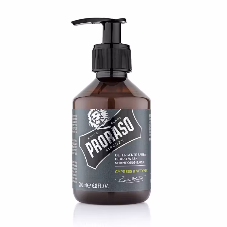 Proraso Beard Wash Cypress & Vetyver, skäggschampo för ett rent, fräscht och väldoftande skägg.