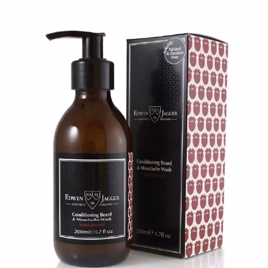 Edwin Jagger Beard & Moustache Wash Sandalwood, skäggtvätt som skonsamt rengör skägget. Klassisk och dyrbar doft av sandelträ.