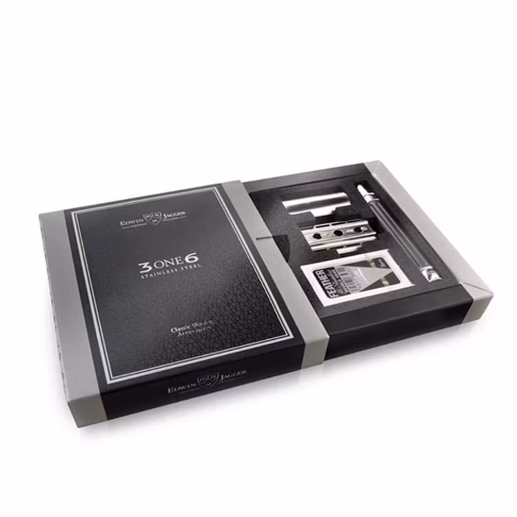 Edwin Jagger 3ONE6 Stainless Steel Black DE Razor, Premium hyvel i rostfritt stål som ger minimal bladkänsla.