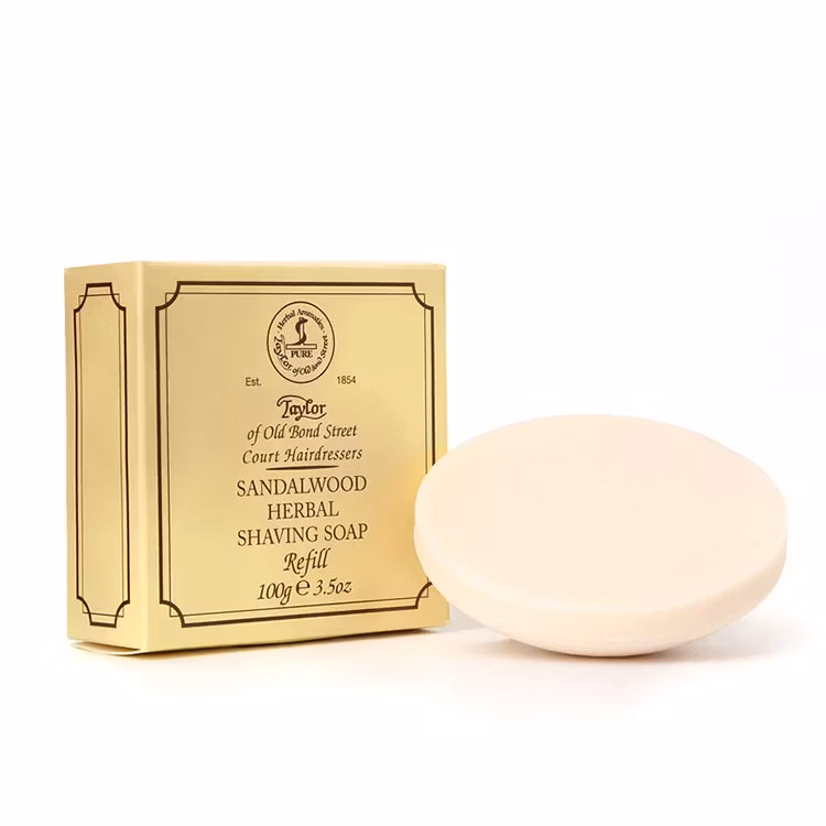 Taylor of Old Bond Street Sandalwood Shaving Soap Refill 100 g, Lyxigt parfymerad raktvål med doft av sandelträ.