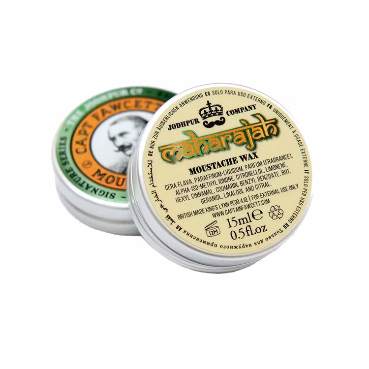 Captain Fawcett Maharajah Moustache Wax, vårdande mustaschvax för dig som kräver lite extra stadga. Inspirerad av indiska doftnoter i ett samarbete med The Jodhpur Company.