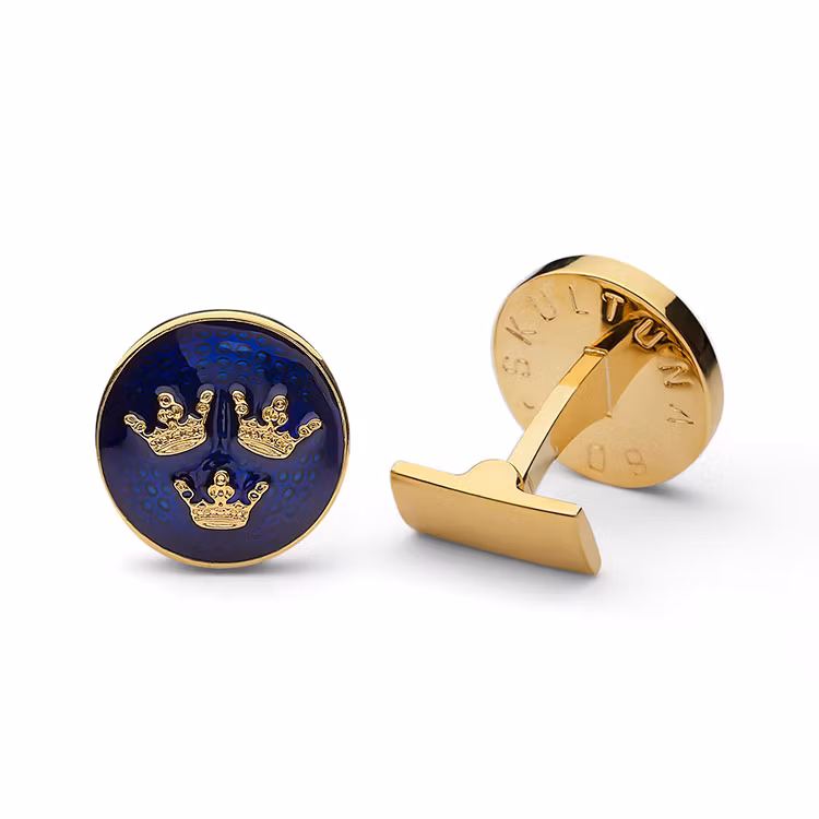 Skultuna Tre Kronor Royal Blue Gold, Manschettknappar utsmyckade med Sveriges Riksvapen Tre Kronor.