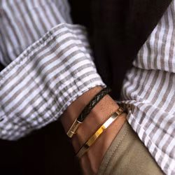 Skultuna Leather Bracelet Gold Black