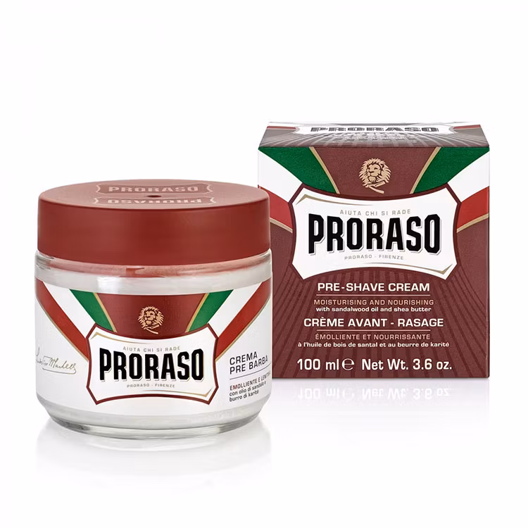 Proraso Pre-Shave Cream Nourishing Sandalwood and Shea Butter, Pre-shave kräm som mjukar upp även de kraftigaste skäggen innan rakning.
