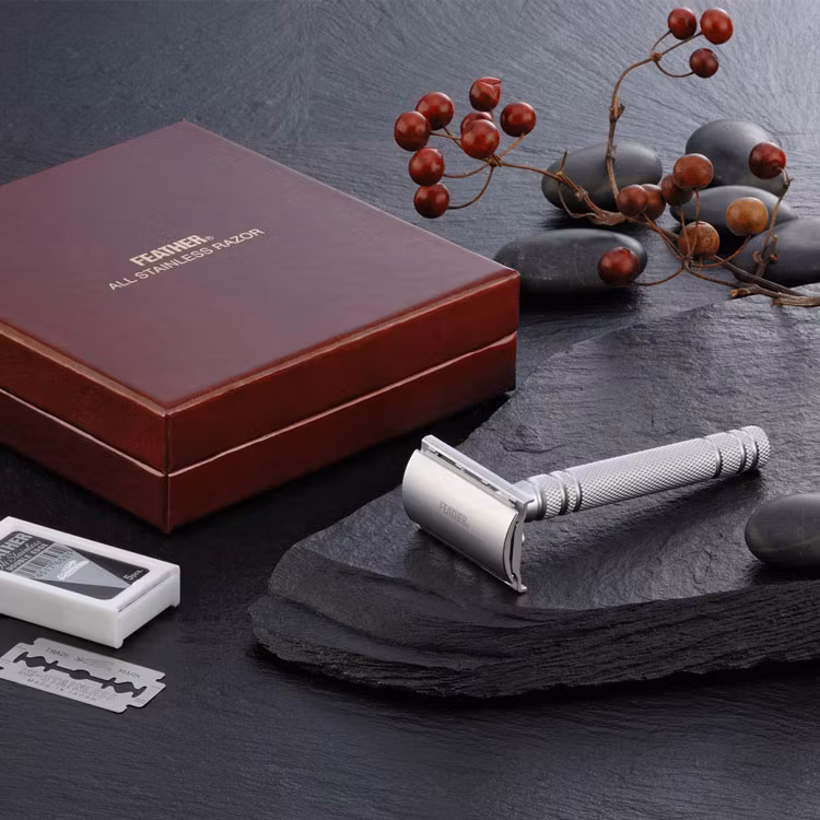 Feather Säkerhetshyvel AS-D2, Exklusiv säkerhetshyvel i rostfritt stål.