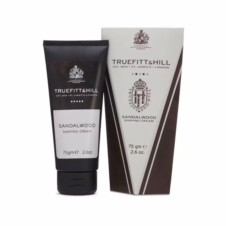 Truefitt & Hill Sandalwood Shaving Cream Tube, Rakkräm med doft av sandelträ i bekväm tub för gentlemannen på språng.