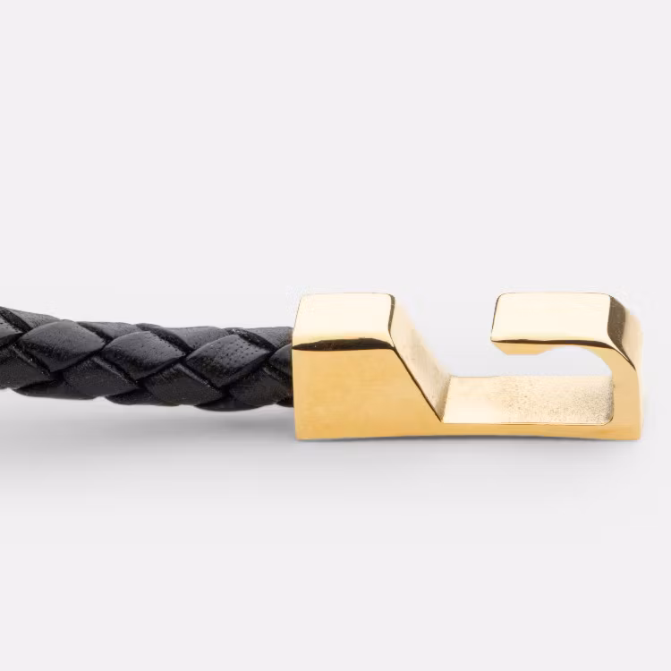 Skultuna Hook leather Bracelet Gold Plated Black