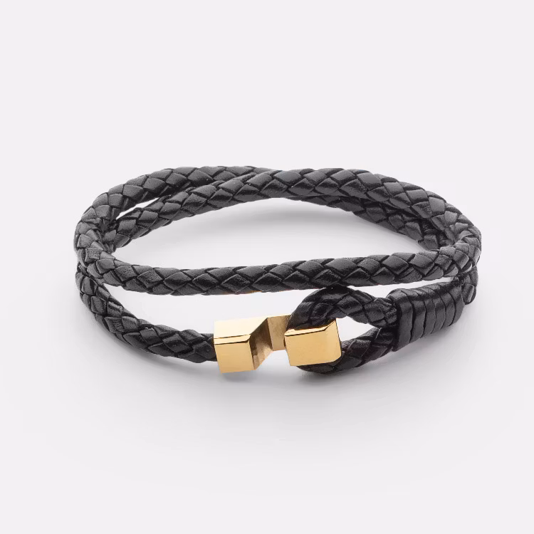 Skultuna Hook leather Bracelet Gold Plated Black