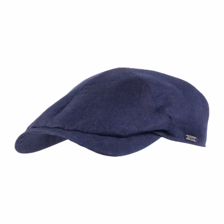 Wigens Newsboy Slim Cap Hopsack Linen Navy