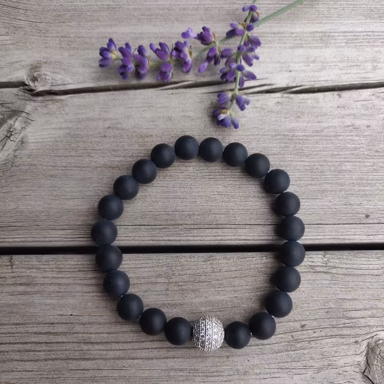 Armband - gråsvarta matta agater