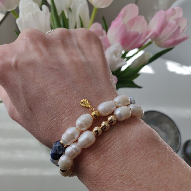 Armband - sodalit och sötvattenspärlor