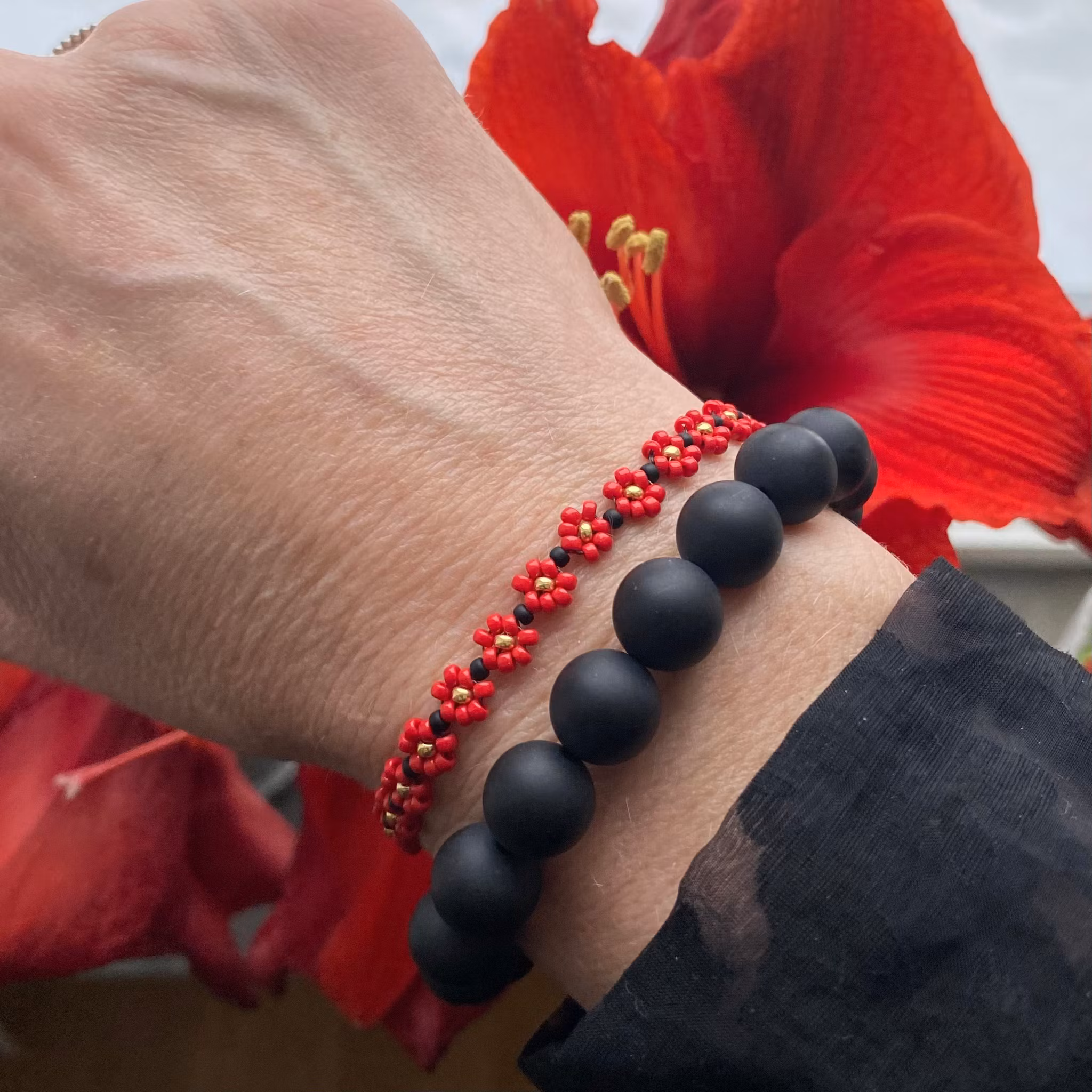 Armband - matta svarta agater