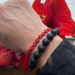 Armband - matta svarta agater