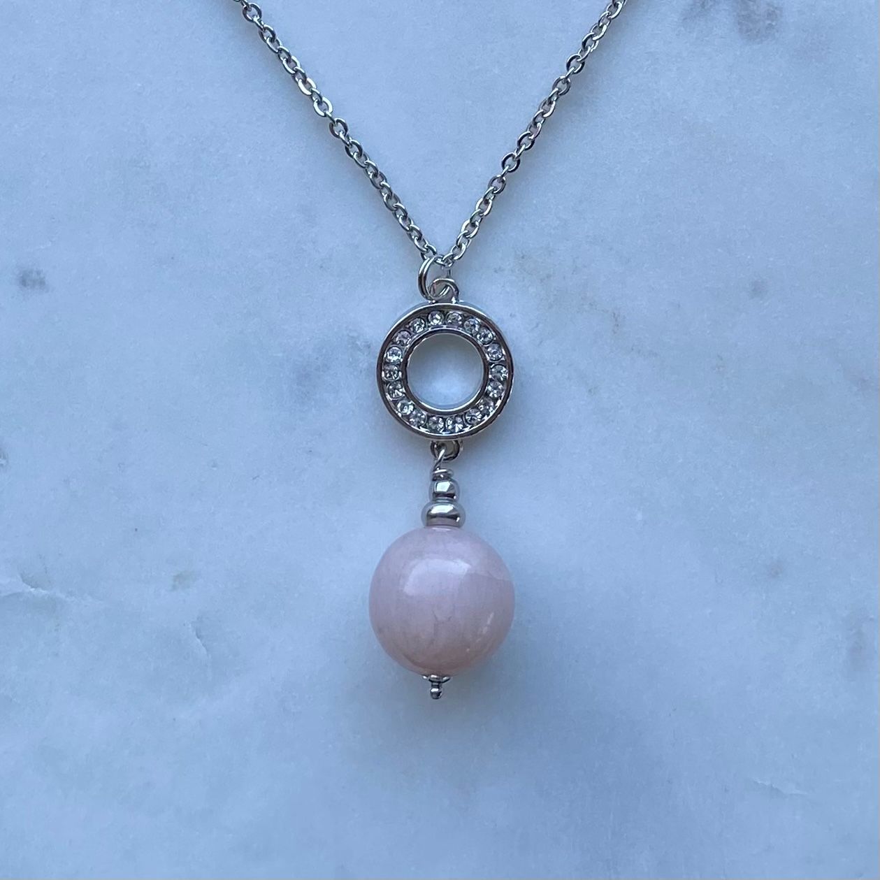 Halsband - strass och rosa pärla