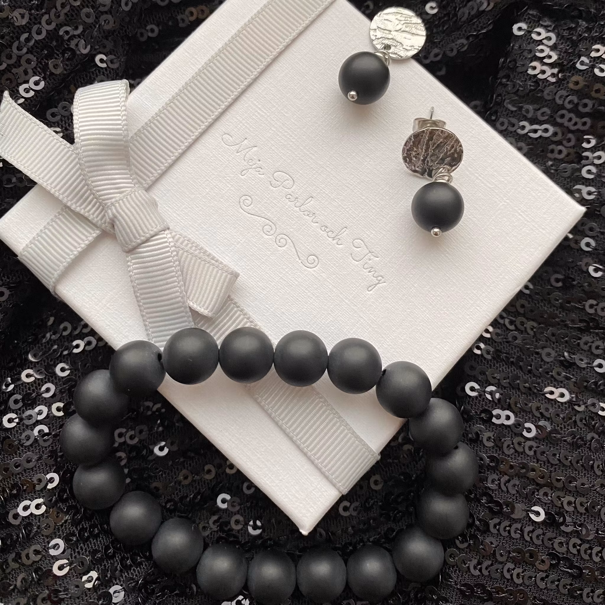 Armband - matta svarta agater