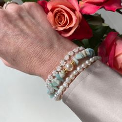 Armband - amazonit och Swarovskipärla
