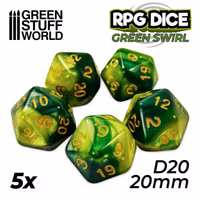 5x D20 20mm Dice - Green Swirl