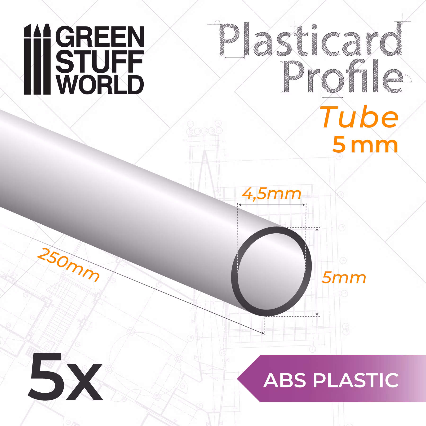 ABS Plasticard - Profile TUBE 5mm