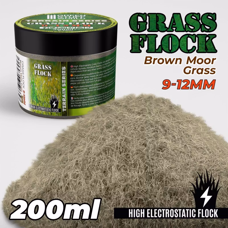 Static Grass Flock 9-12mm - Brown Moor Grass - 200 ml