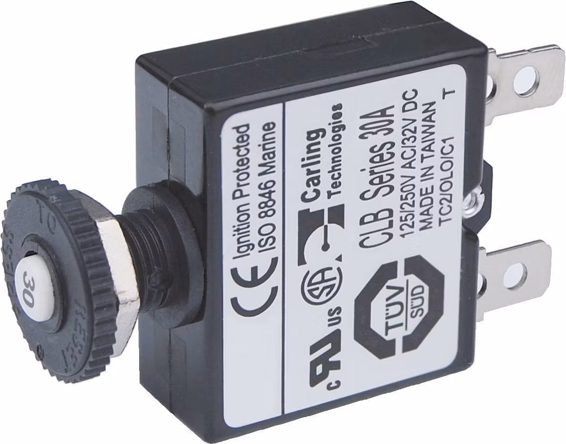 Blue Sea Systems – Automatsäkring med tryckfunktion, flatstift, 30A