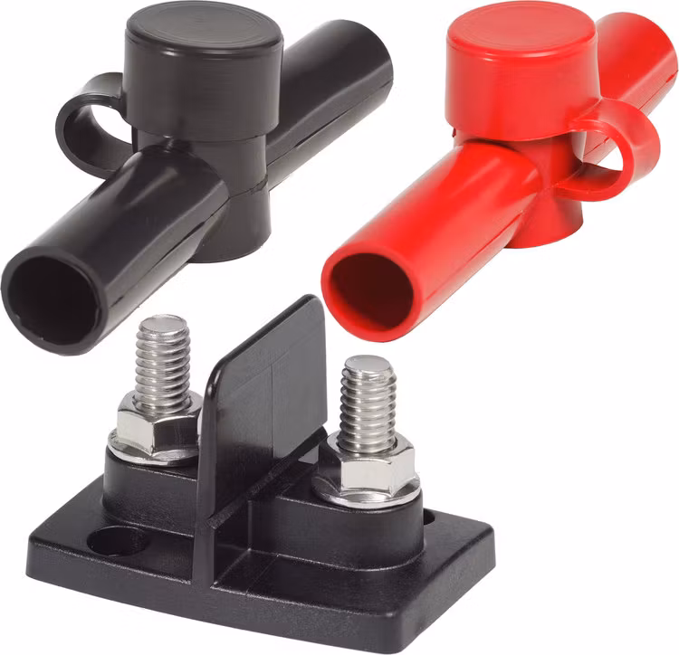Blue Sea Systems – Kopplingsplint Powerpost 2xM10 inkl. skydd
