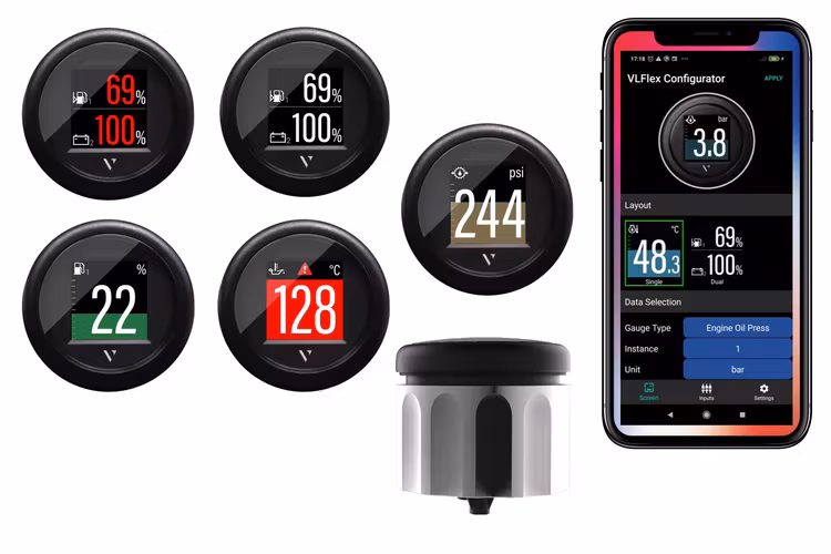 Veratron - VL Flex 52, uniwersalny instrument do czujników analogowych, NMEA 2000 i LIN, programowany za pomocą aplikacji