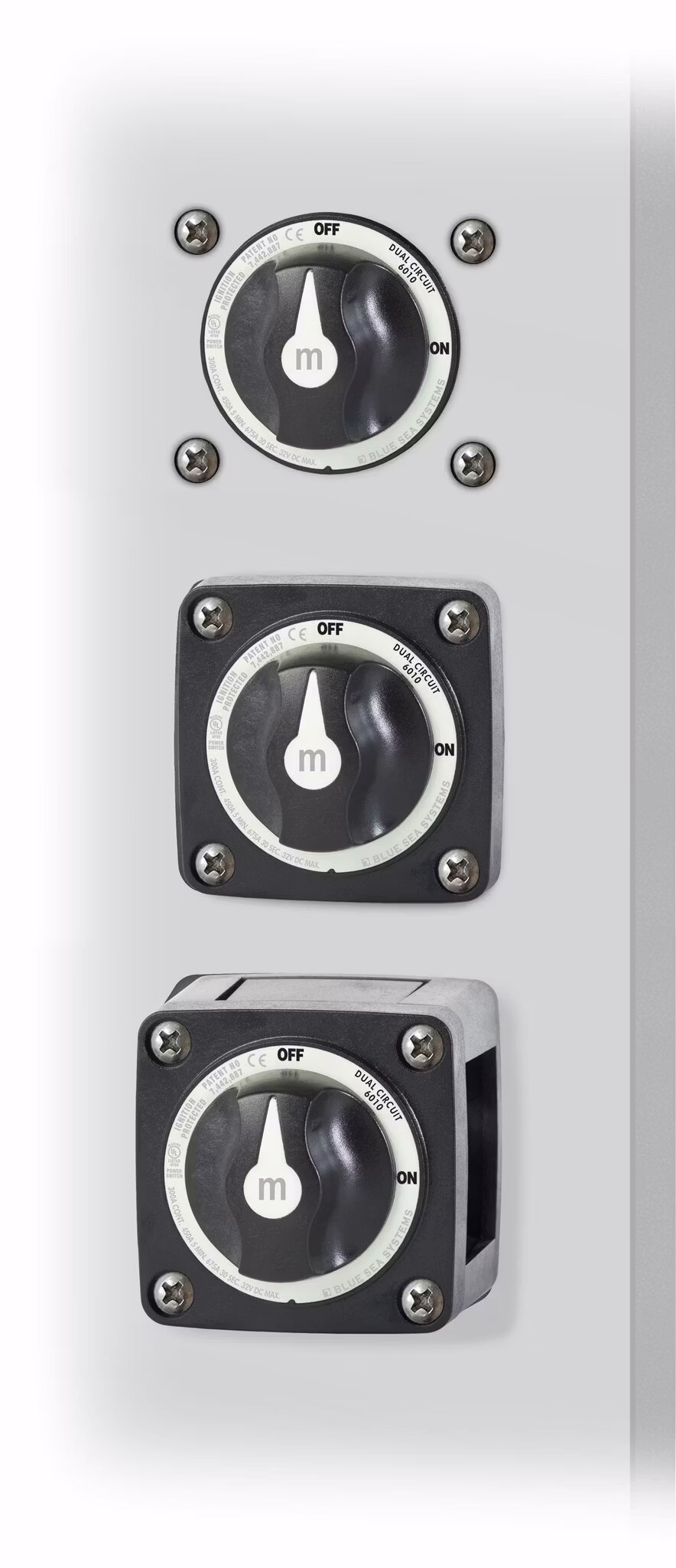 Blue Sea Systems - Huvudbrytare 300A, 2 batterier (Dual Circuit), 2 positioner, svart