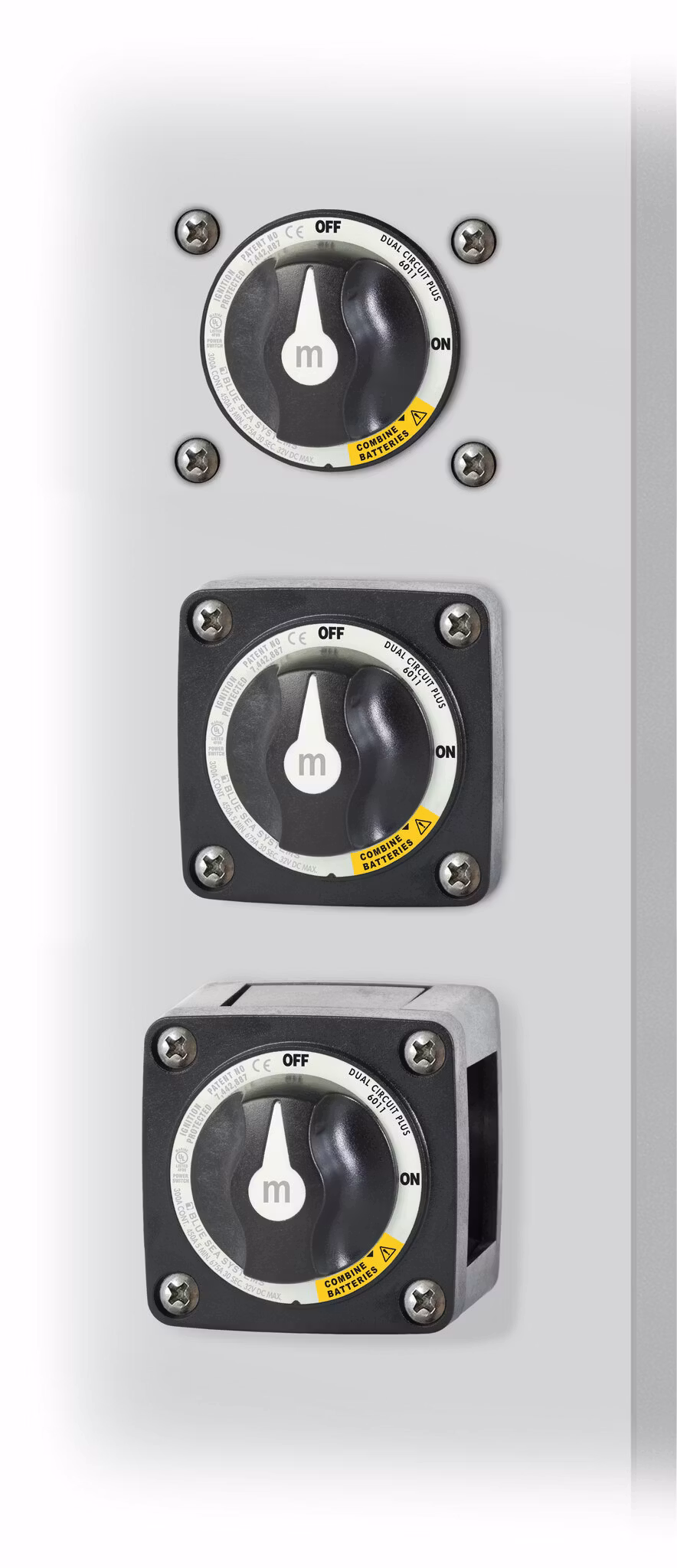 Blue Sea Systems - Huvudbrytare 300A, 2 batterier (Dual Circuit), 3 positioner, svart (Bulk)