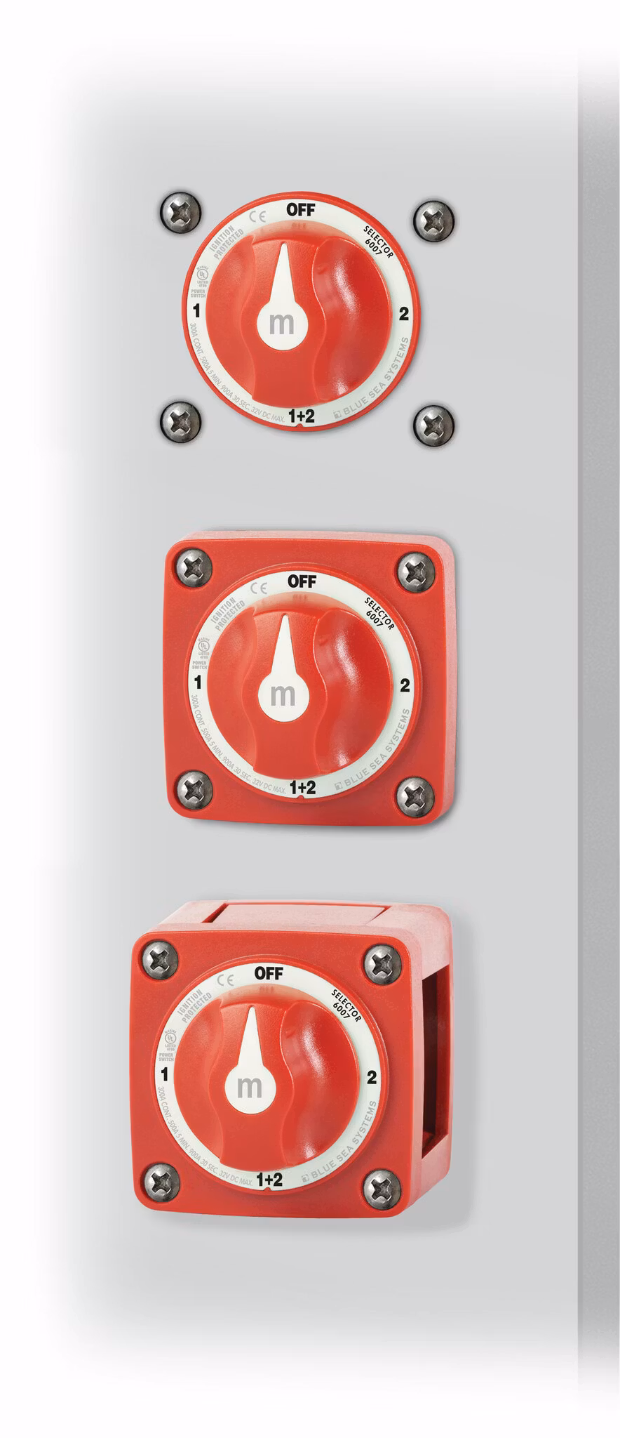 Blue Sea Systems - Interruttore principale 300A, 2 batterie, 4 posizioni, rosso