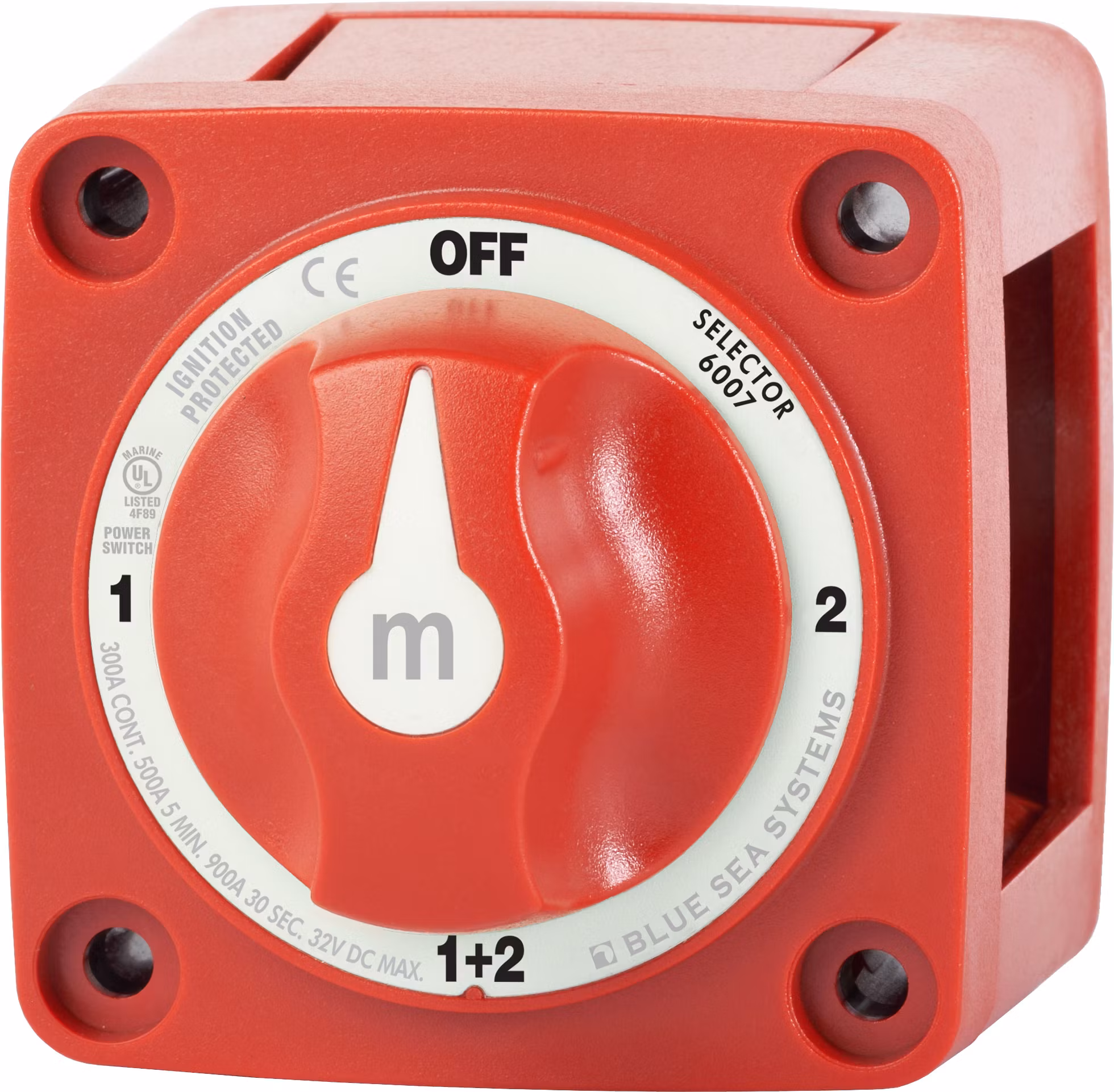 Blue Sea Systems - Interruttore principale 300A, 2 batterie, 4 posizioni, rosso