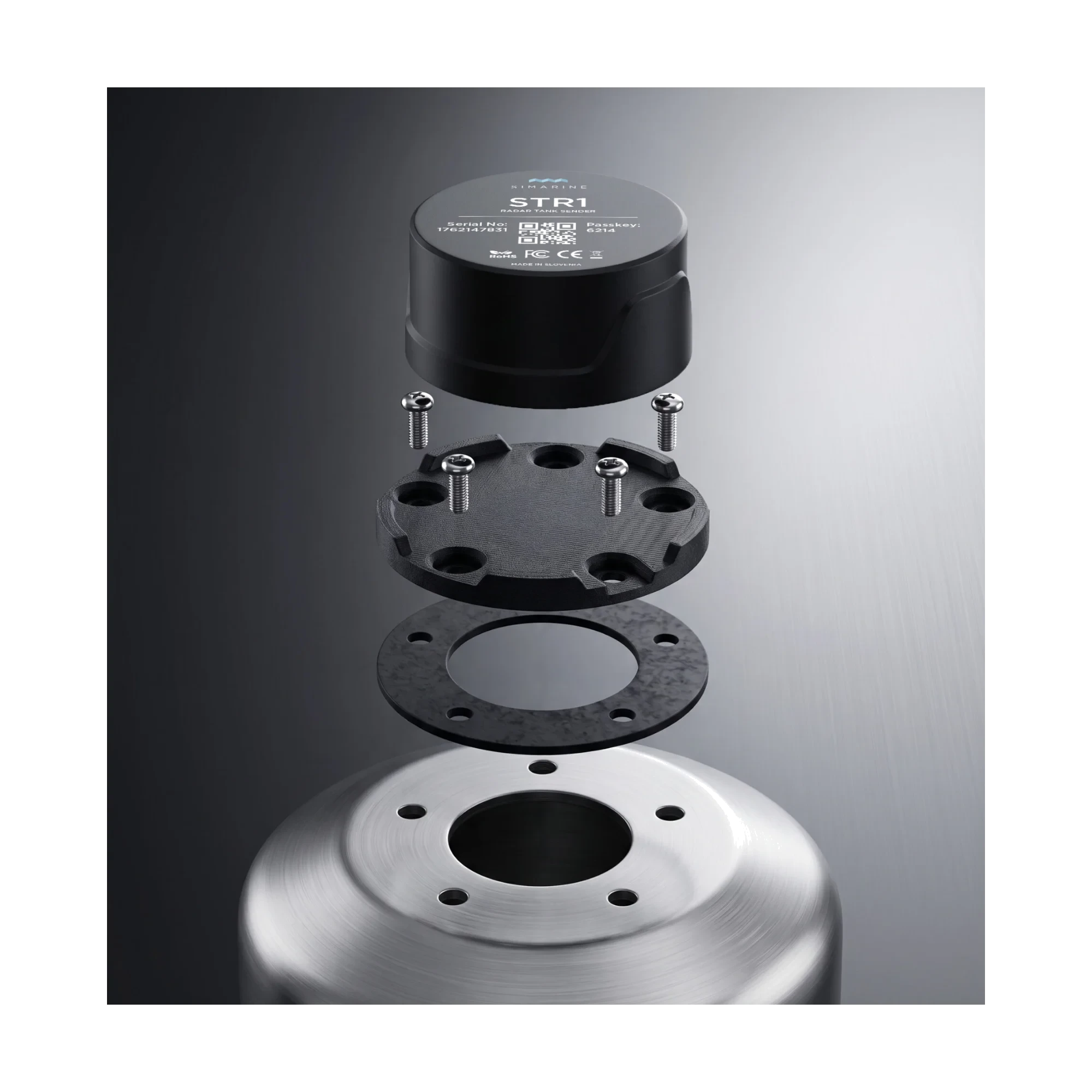 Simarine STR-A tankadapter med S5-fläns visad från sidan.