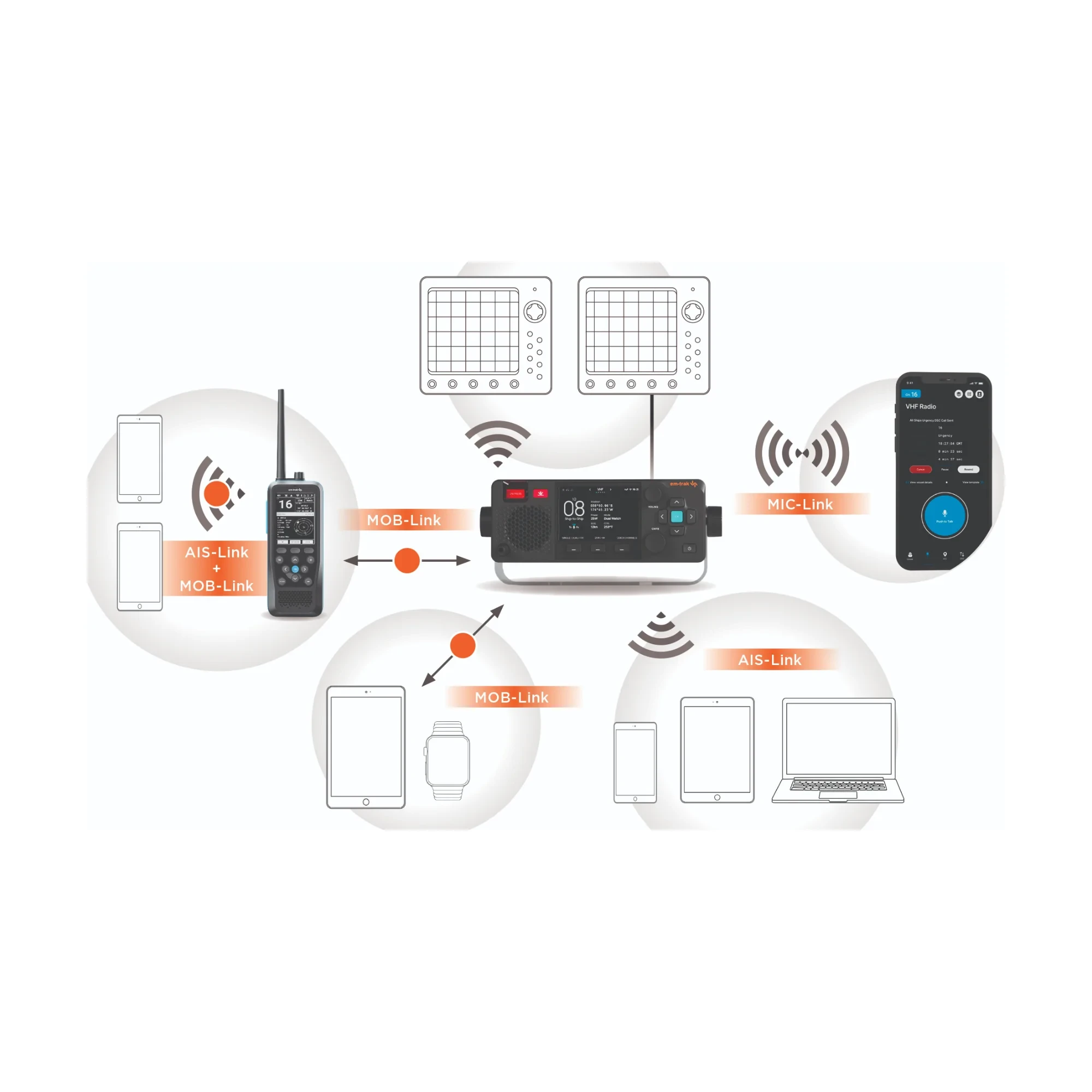 Em-Trak - X100 NEXUS VHF, DSC and 5 watt AIS Transceiver + WiFi