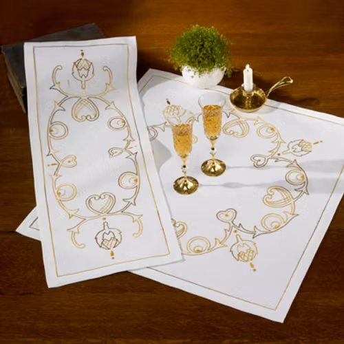 Festlig duk/löpare i gula nyanser - med eller utan garn