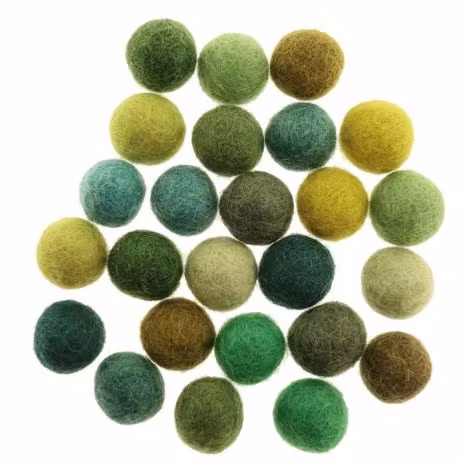 Små ullbollar i olika färgkombinationer