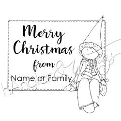 PERSONLIG - 126  Etikett med tomte - Merry Christmas  (ENGLISH)