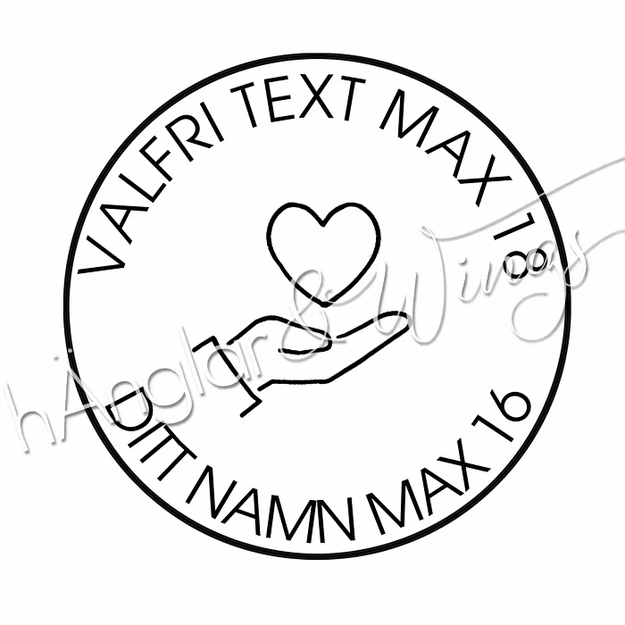 PERSONLIG - 381 Rund - Valfri text - Hand m. hjärta