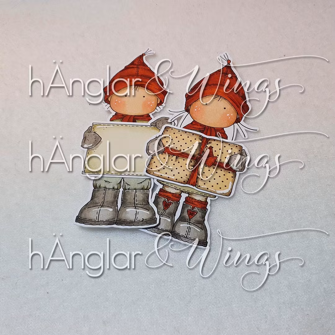 Clear Stamps - Tomtar med paket och skylt